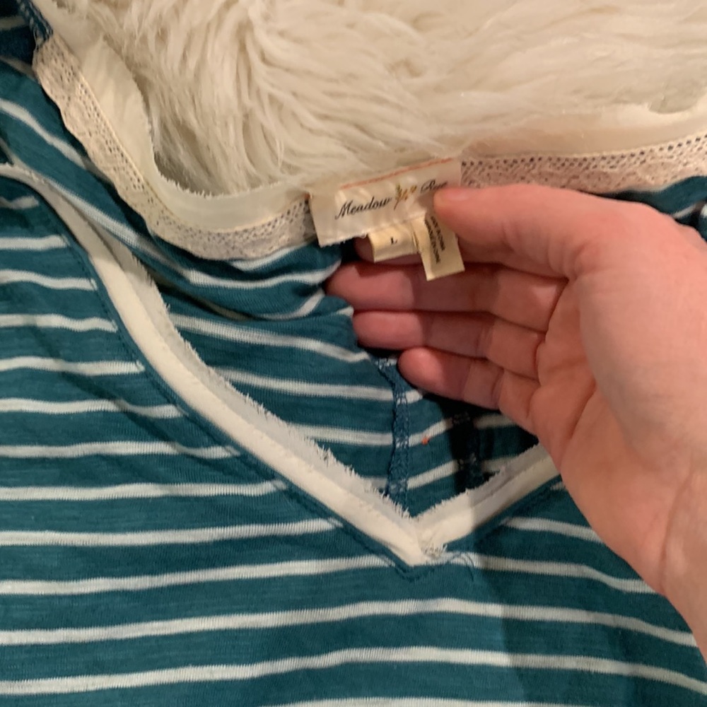 Anthropologie Teal and White Striped Long Sleeve Tee - Picture 7 of 7